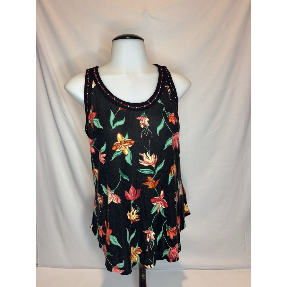 Candie's Women's Small Black Floral Tank Top Beaded Cage Back Boho Y2K